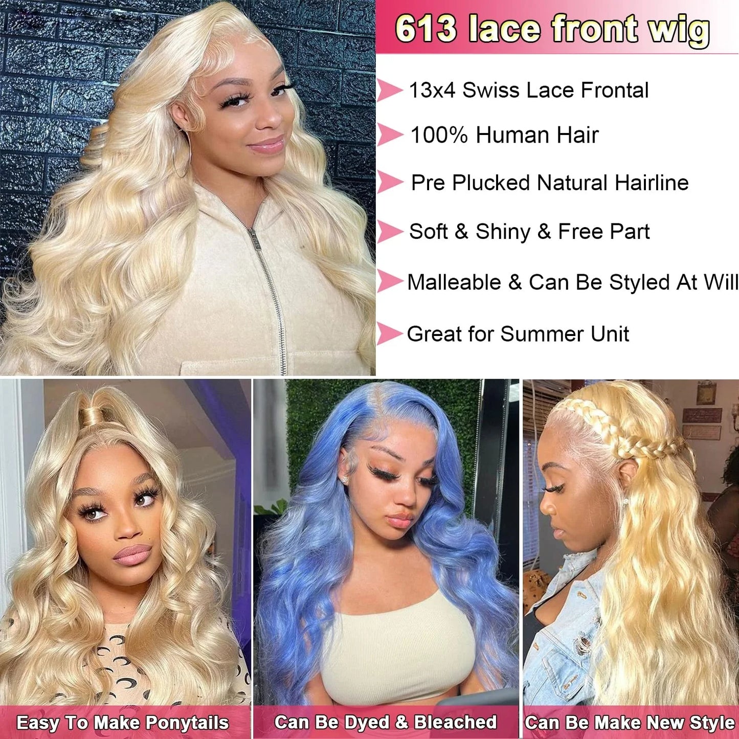 613 Blonde 13x6 HD Lace Frontal Wig - Brazilian Remy Hair - Body Wave - Pre Plucked - 30 Inches