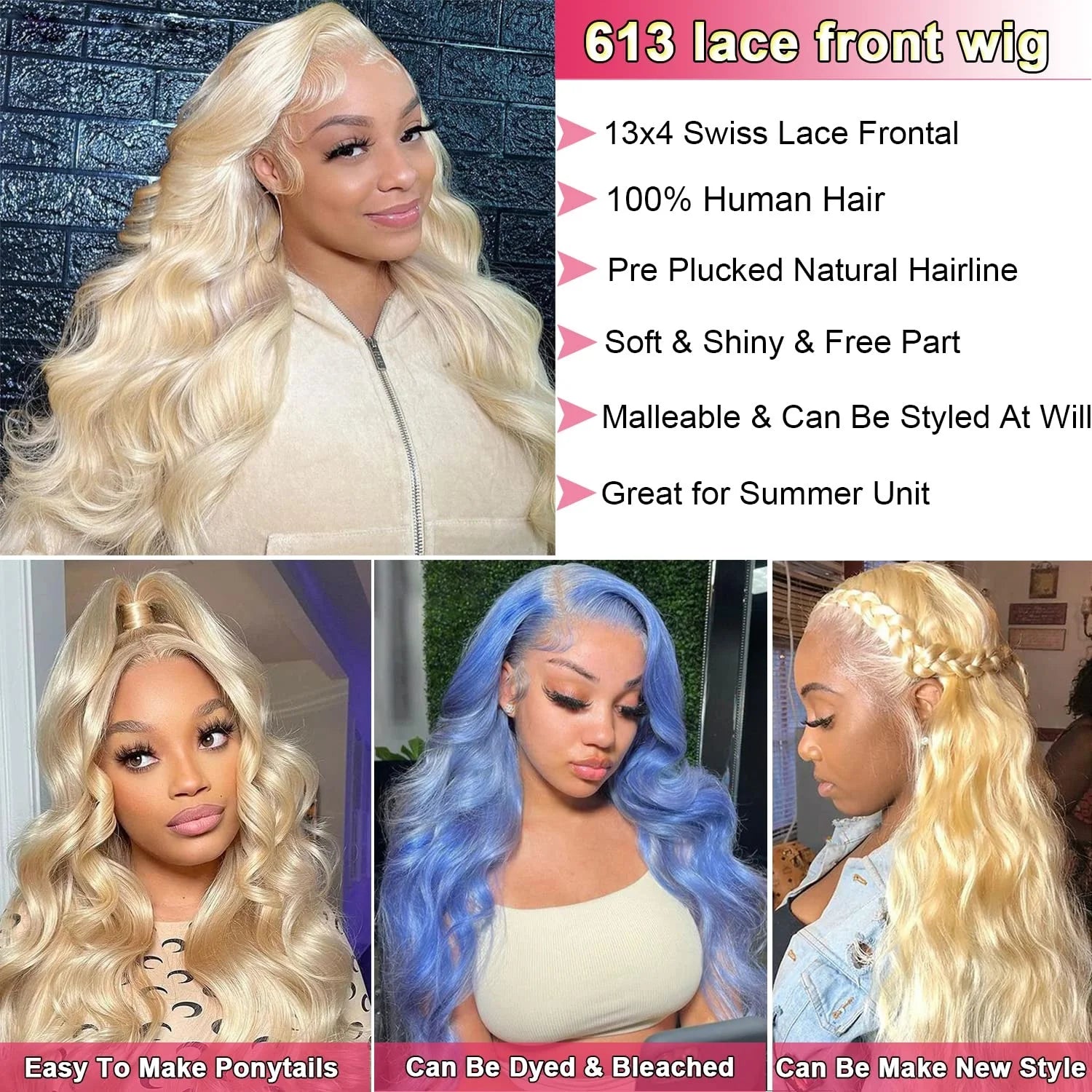 613 Blonde 13x6 HD Lace Frontal Wig - Brazilian Remy Hair - Body Wave - Pre Plucked - 30 Inches
