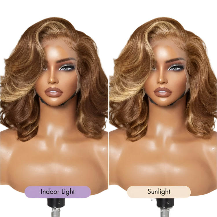 Honey Blonde Highlight Bob Wig | 13x4 Lace Frontal | Brazilian Remy Hair | Loose Body Wave | Glueless