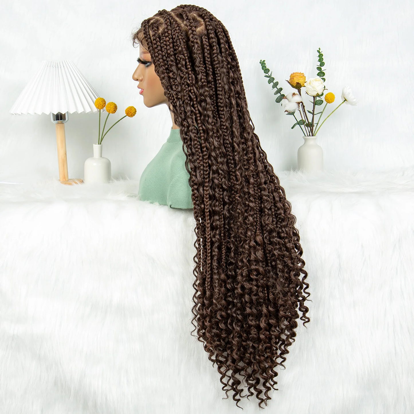 KIMA Box Braids Synthetic Wigs Full Lace  Dreadloks Braided Wigs Knotless Goddess Boho Braided Wigs Hair for Black Women