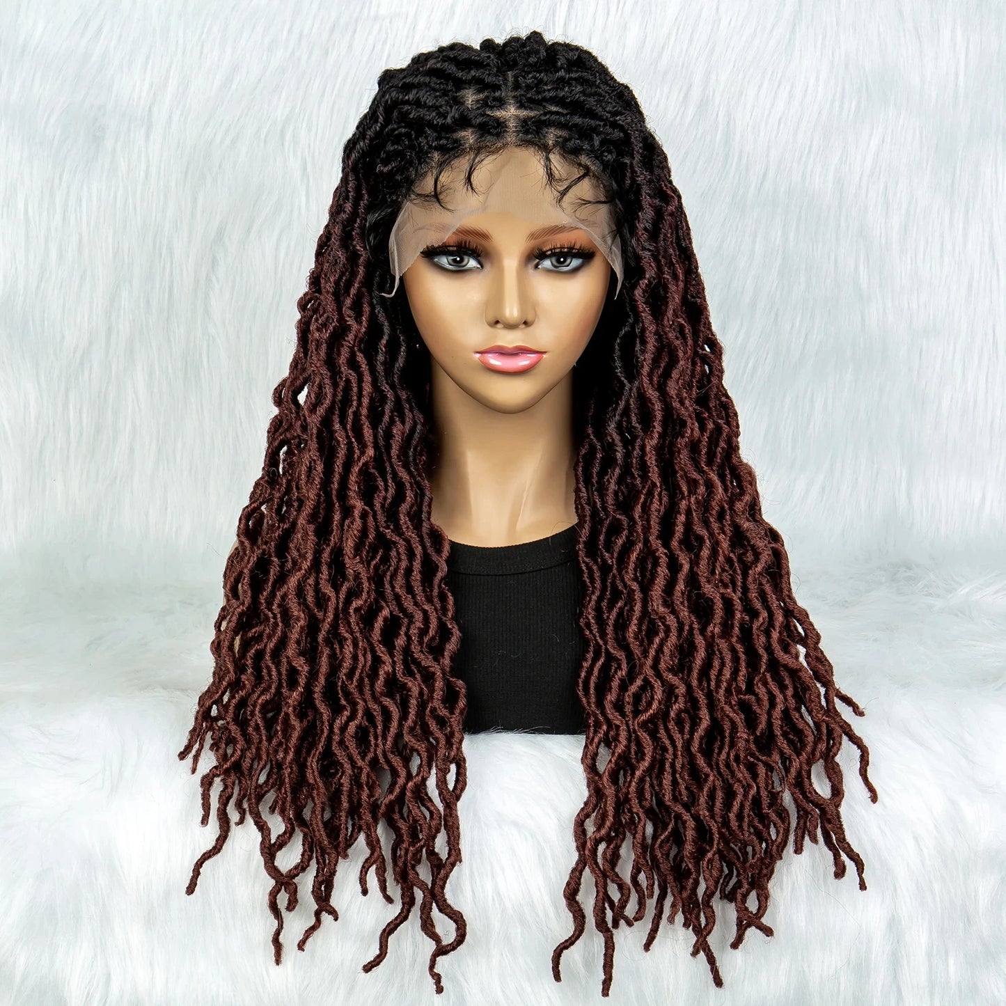 Knotless Box Braided Wig with Curly Ends & Baby Hair | Synthetic Lace Front Wig for Black Women Luxegan