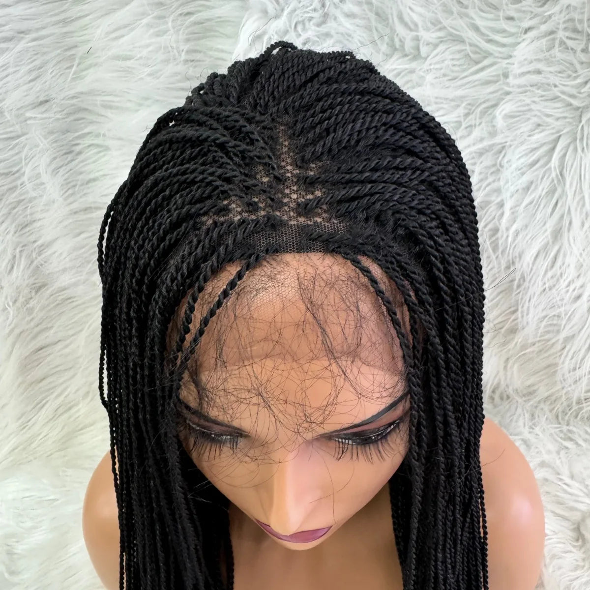 Knotless Box Braids Synthetic Lace Front Wig 28" | Straight | Heat Resistant | Kanekalon Hair | For Black Women