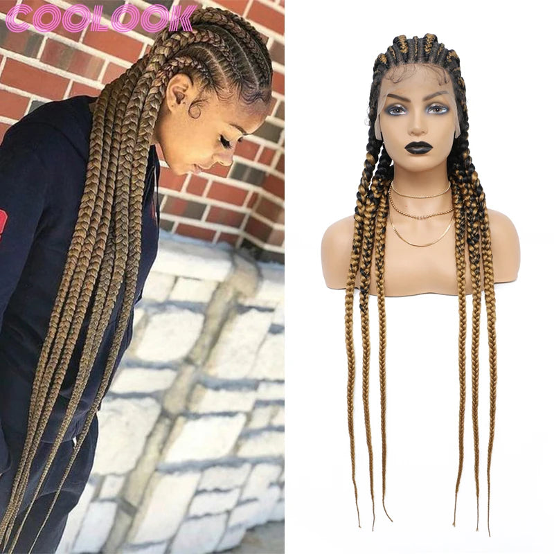 36" Cornrow Knotless Braids Wig | 360 Full Lace | Baby Hair | Synthetic Luxegan