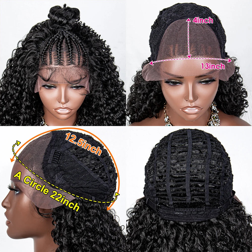 24" Kinky Curly Braids Wig with Buns | 13x4 Transparent Lace Front | Baby Hair Luxegan