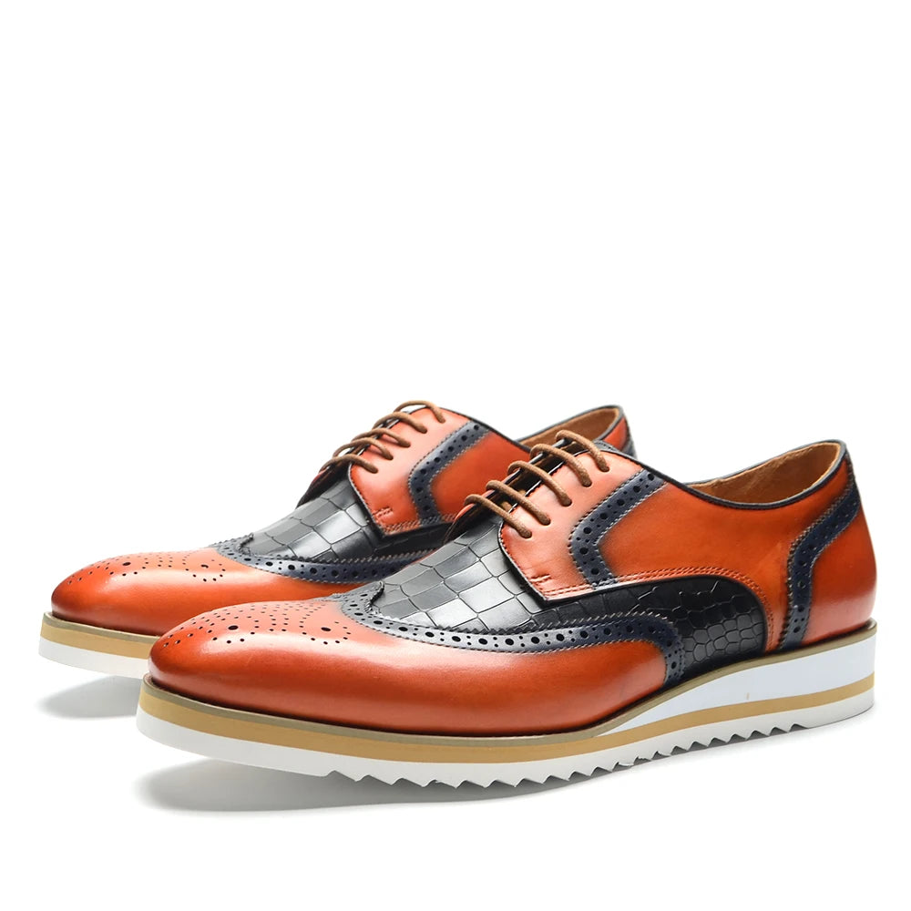 Italy Men's Wingtip Derby Shoes | Classic Modern Color Block Oxfords (Height Increasing, Genuine Leather) Luxegan