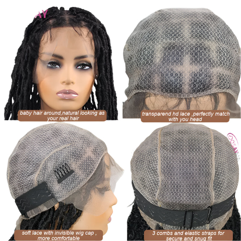 40" Dreadlocks & Box Braids Wig | Faux Locs | Full Lace HD | #1B Black | Dosay Braids