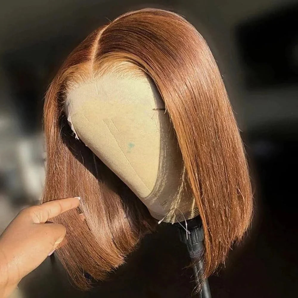 16-Inch Chocolate Brown Straight Bob Wig | Sophisticated 13x4 HD Transparent Lace Frontal | Elegant "Short Bob" Silhouette | "Dignified" Pre-Plucked Vietnamese Remy Human Hair for Radiant Versatile Styling Luxegan