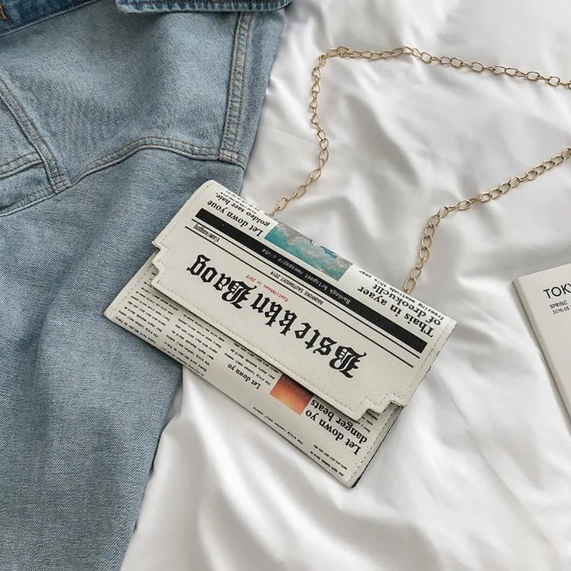 Women's Newspaper Messenger Bag | Shoulder Bag Personality Fashion Small Square Bag Luxegan