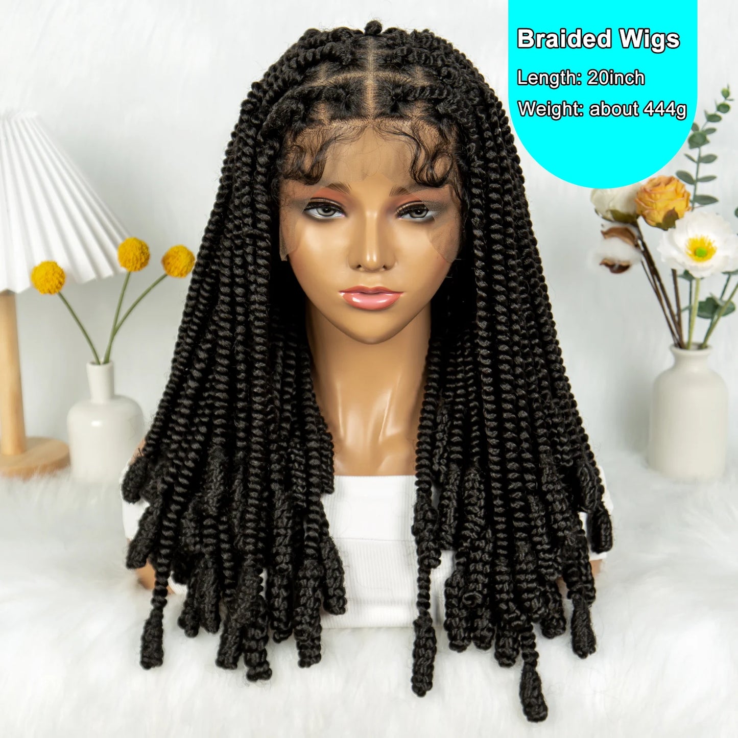 KIMA Short Box Braids Wig with Bantu Tips | Full Lace Crochet Twists Luxegan