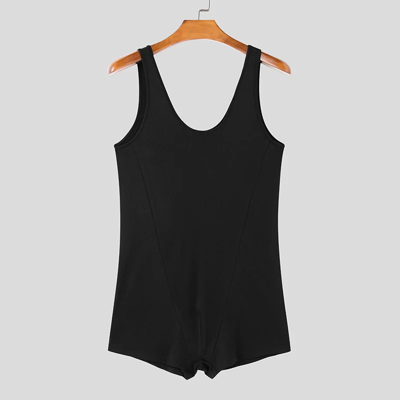 American Style Stylish Men's Sleeveless Jumpsuit | Sophisticated "U-Shaped" Tight Silhouette | Elegant Solid Color Bodysuit | "Dignified" Sexy Loungewear for Radiant Versatile Styling Luxegan