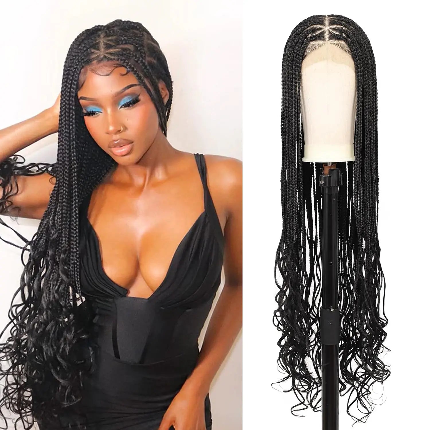 36" Knotless Box Braids Wig with Wavy Ends | Blended Braids | Lace Front Luxegan