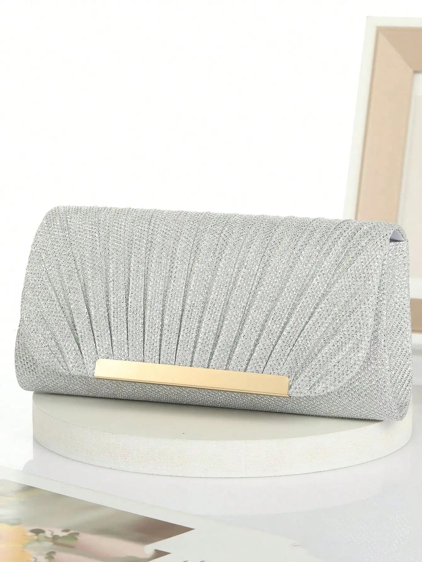 Metal Luxury Women Evening Bags | Ruched Design Sequined Small Envelope Shaped Box Party Wedding Event Handbags Purse Luxegan