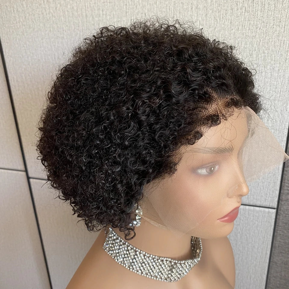 Glueless Kinky Curly Pixie Bob Wig | Short Brazilian Human Hair (Ready-to-Wear, Realistic Scalp) Luxegan