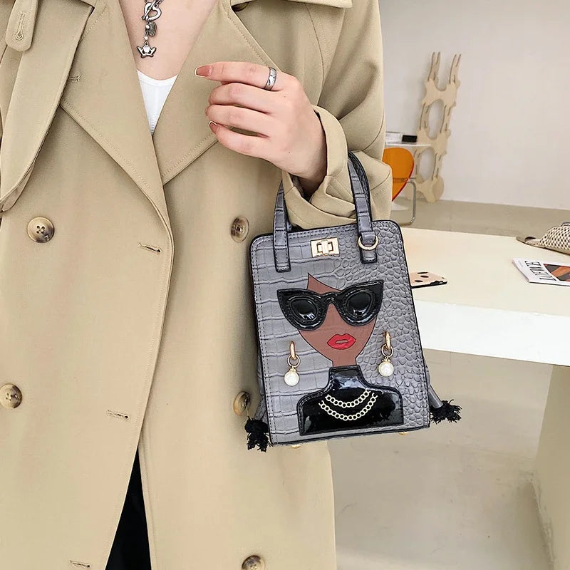 Cartoon Girl Handbag High Quality PU Leather Shoulder Bag for Women | Pearl Crossbody Bag Designer Messenger Bag Female Satchel Luxegan