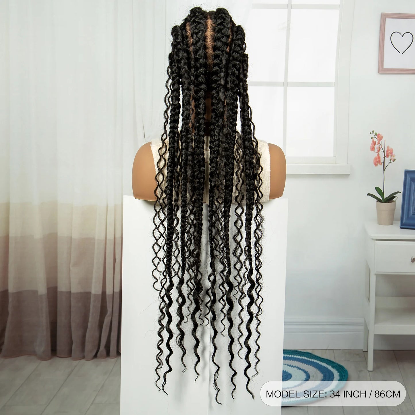 34" Cornrow & Twist Braids Wig with Curly Ends | Full Lace Frontal Luxegan