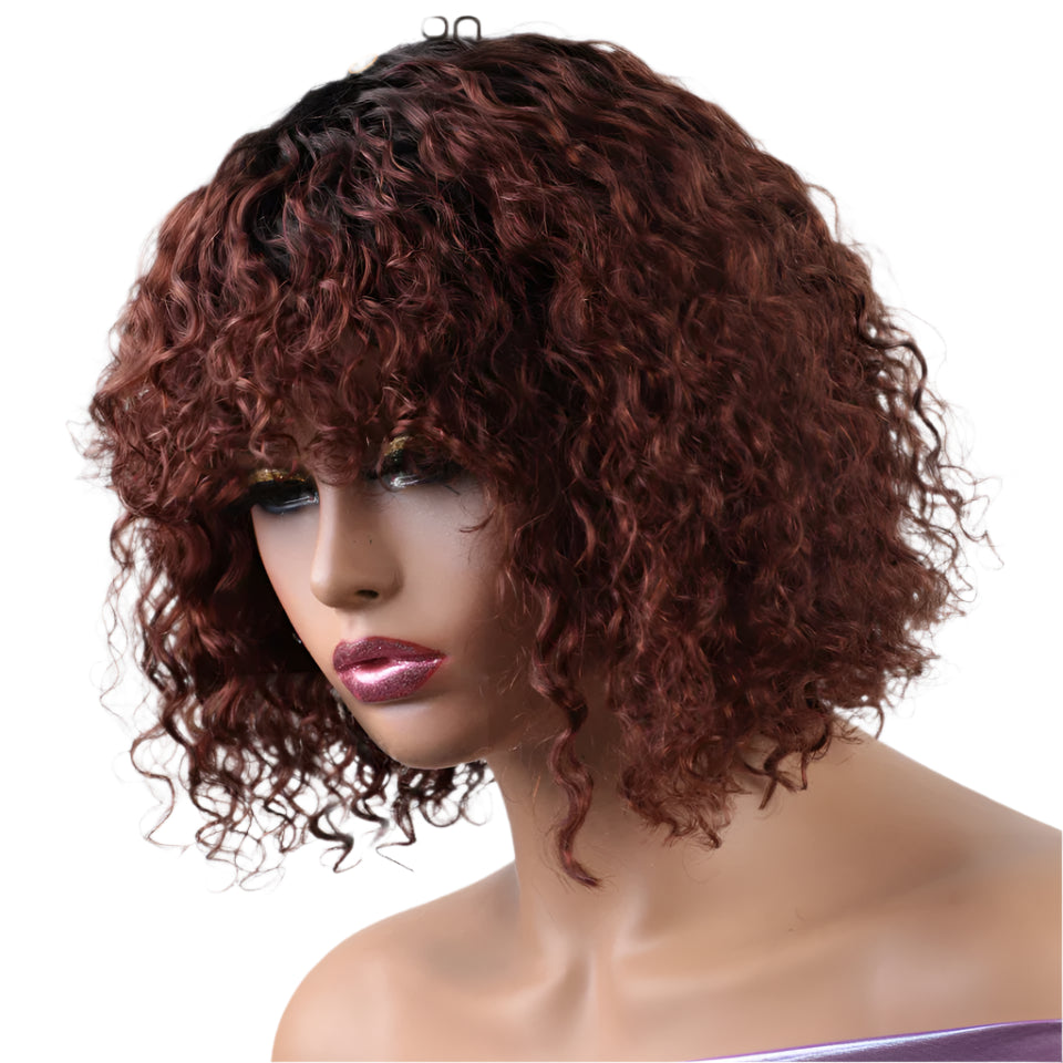 Rebecca Ombre Brown Curly Wig with Bangs | Loose Deep Wavy Brazilian Remy Human Hair Luxegan