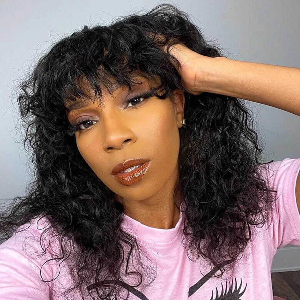 Short Bouncy Curly Bob Wig with Bangs | Glueless Human Hair Wig | Brazilian Remy Hair