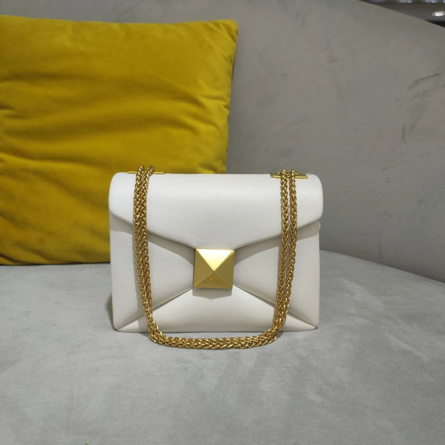 Cowhide Leather Crossbody | Luxury Chain & Rivet Satchel Luxegan