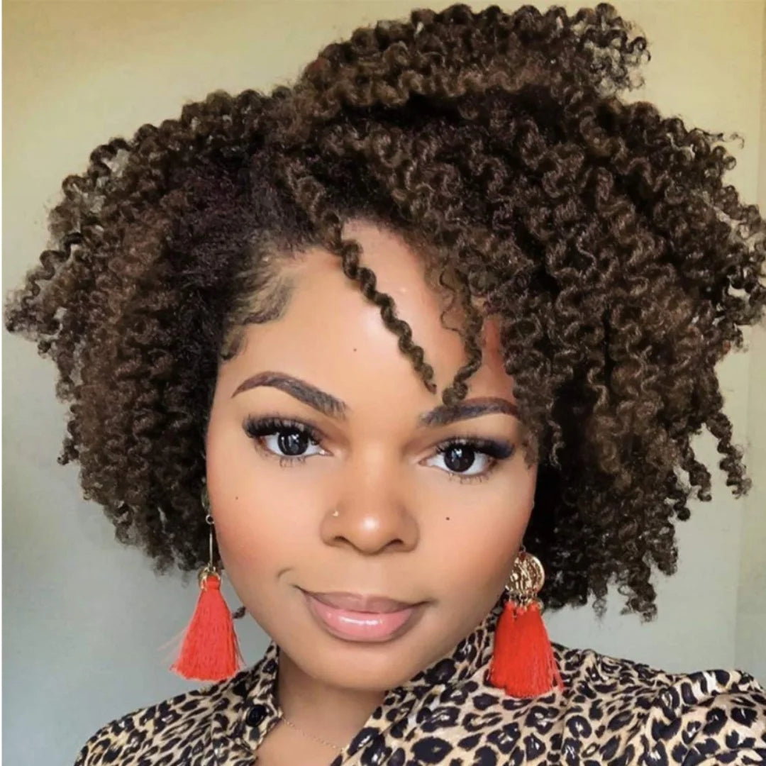 Short Curly Burgundy & Black Wig | Side Part Synthetic Cosplay Wig | 150% Density Luxegan