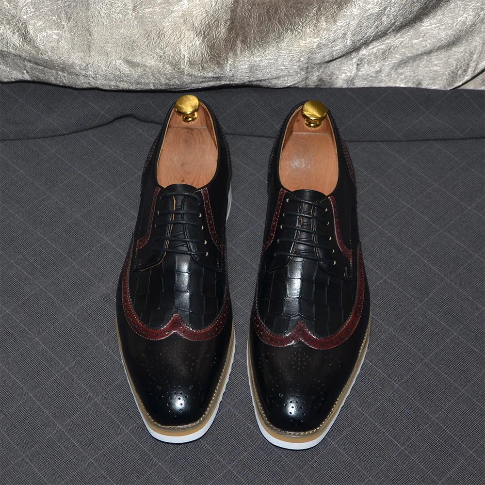 Italy Men's Wingtip Derby Shoes | Classic Modern Color Block Oxfords (Height Increasing, Genuine Leather) Luxegan