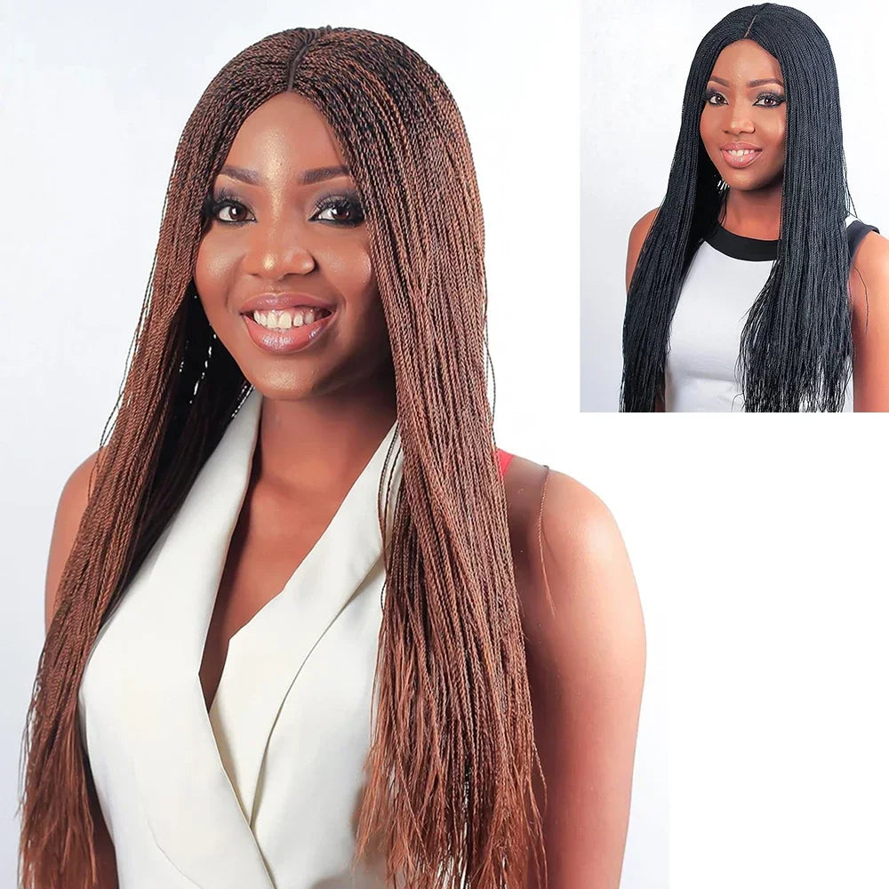 Long Brown Micro Million Twist Wig | Synthetic Hand Braided | Afro Braided Wigs for Black Women