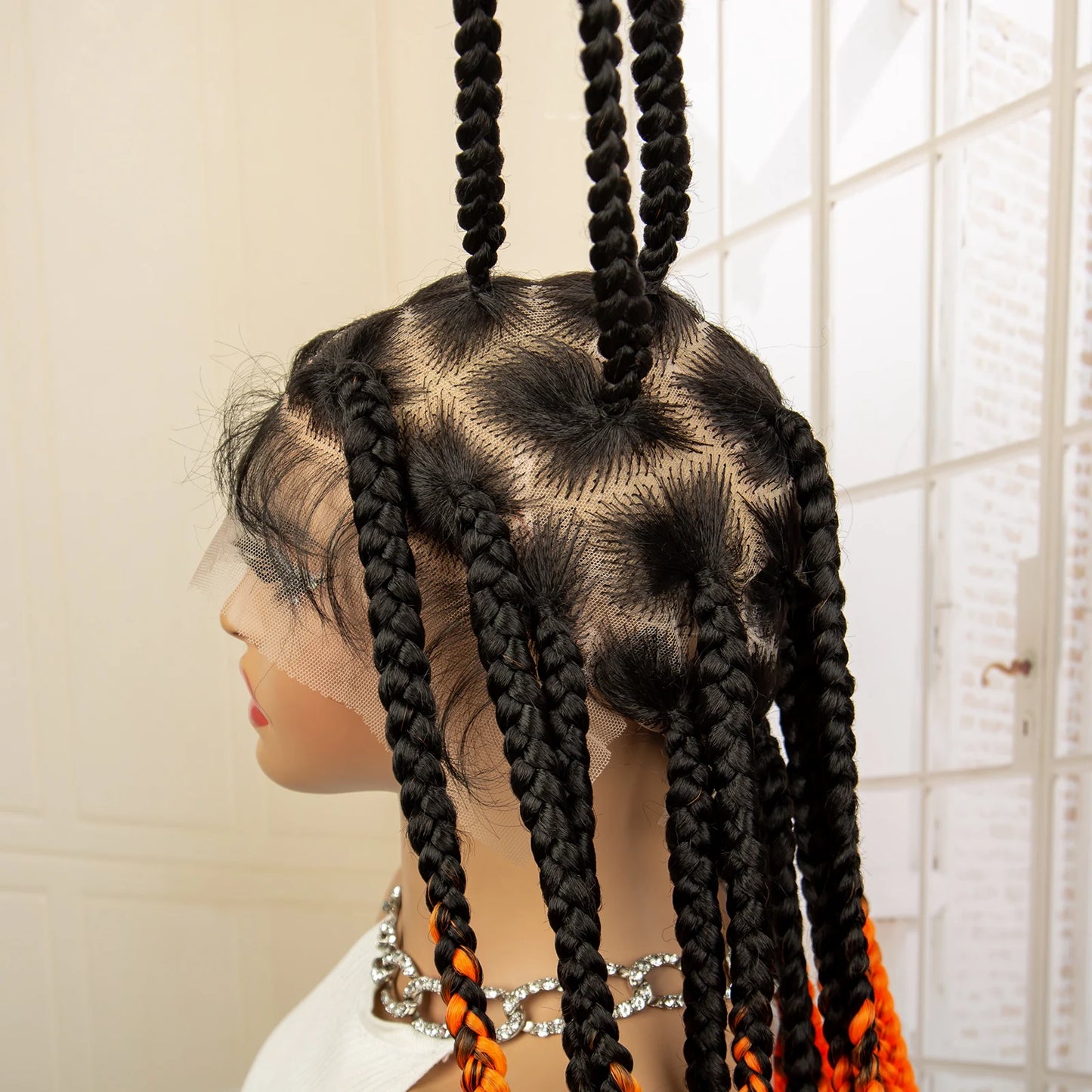 36" Big Knotless Box Braided Full Lace Wig | Cornrow Braiding Wig | Baby Hair | Synthetic Braids | For Women