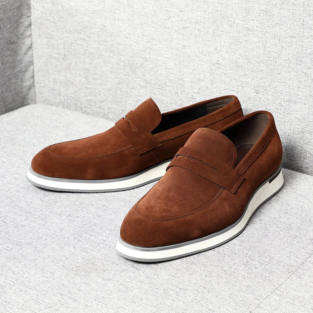 Classic Luxury Men's Cow Suede Penny Loafers | Genuine Leather Slip-on Casual Business & Social Flats