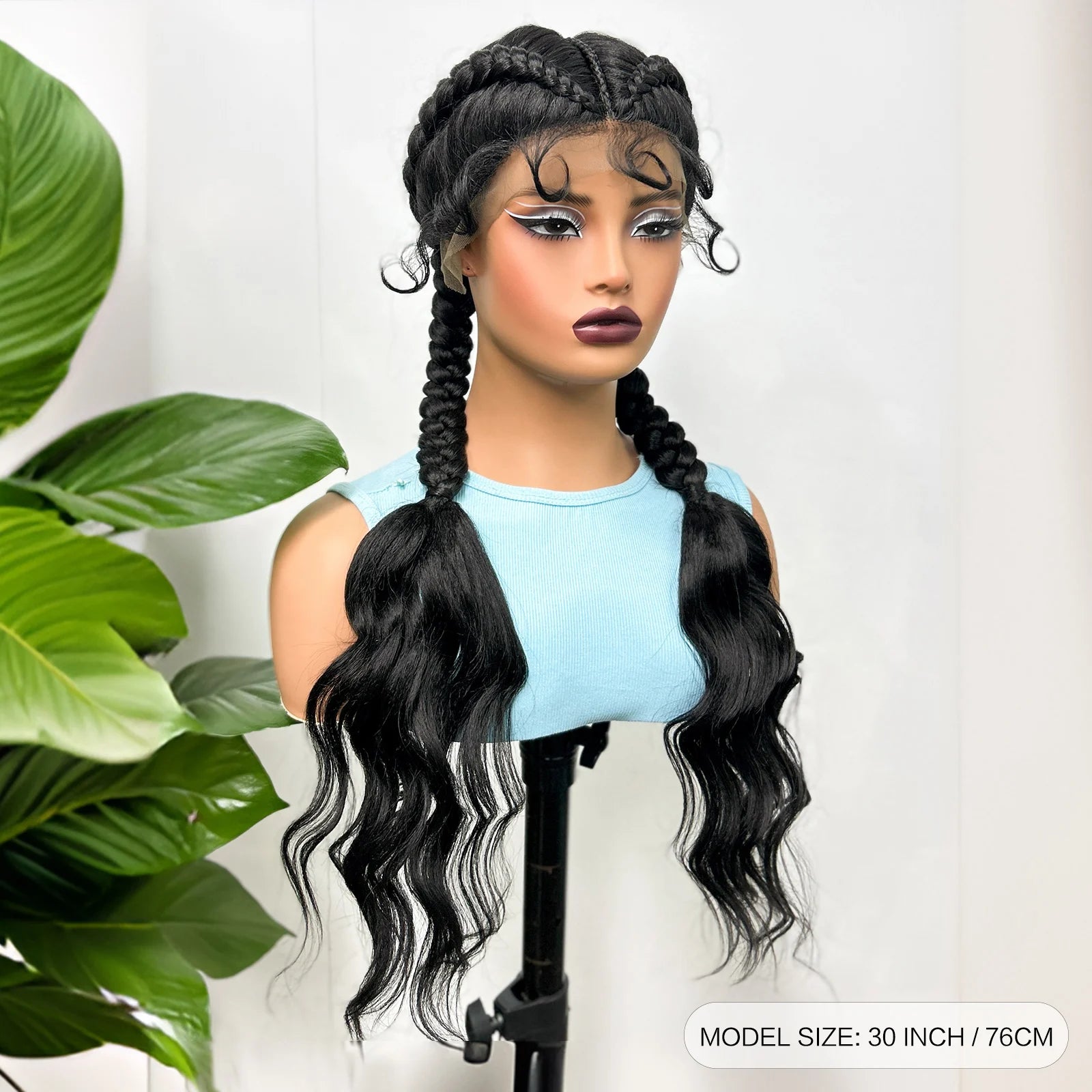 34" Twist Braids Wig | Curly Ends | Lace Front | Baby Hair | Natural Color Luxegan