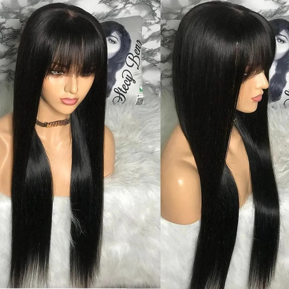 Bone Straight Middle Part Lace Wig | Sophisticated 3x1 Lace Closure Fringe Wig | Elegant "Brazilian Remy" 26+ Inch Length | "Dignified" Glueless Full Machine-Made Hair for Radiant Versatile Styling Luxegan
