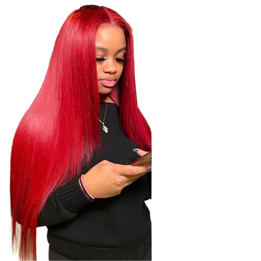Red & Blonde Highlight Straight Bundles with Closure | 3 Pcs Brazilian Remy Human Hair Weave Extensions Luxegan