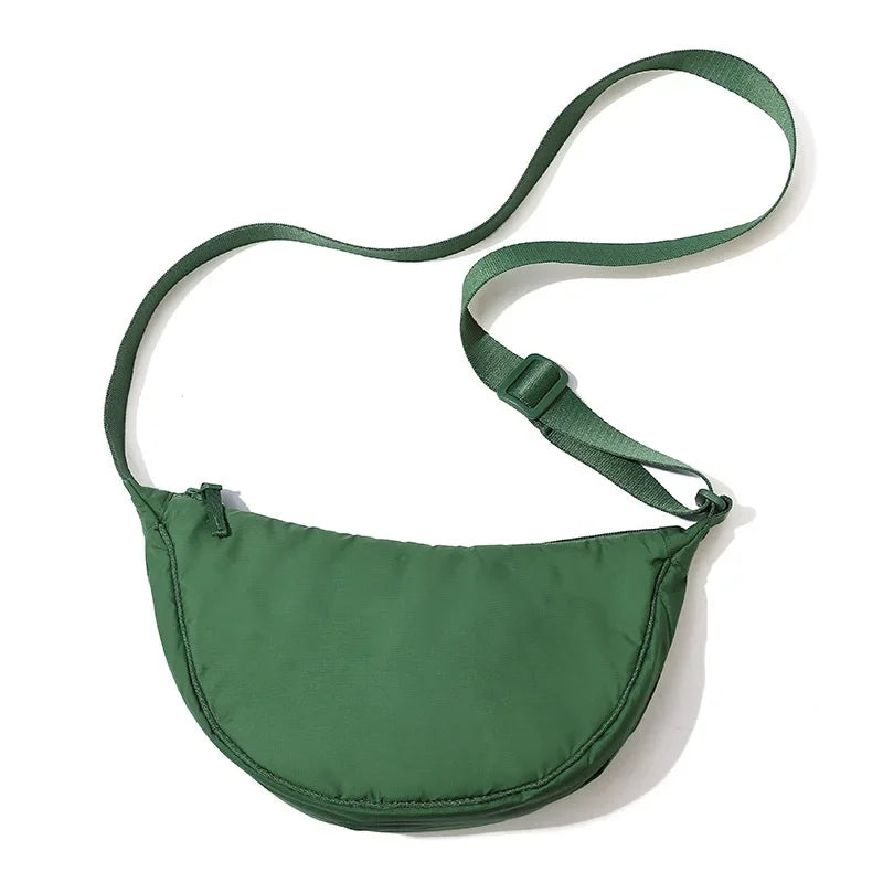Simple Solid Color Nylon Padded Crossbody Bag | Portable Female Travel Purse & Shoulder Handbag (Messenger Style) Luxegan