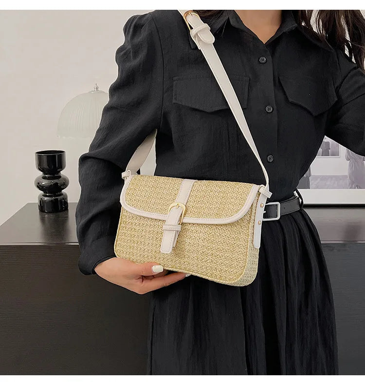 Summer Straw Bag Women's New Fashion Small Square Bag | Foreign Style Braided Tote & Simple Single Shoulder Crossbody Bag Luxegan
