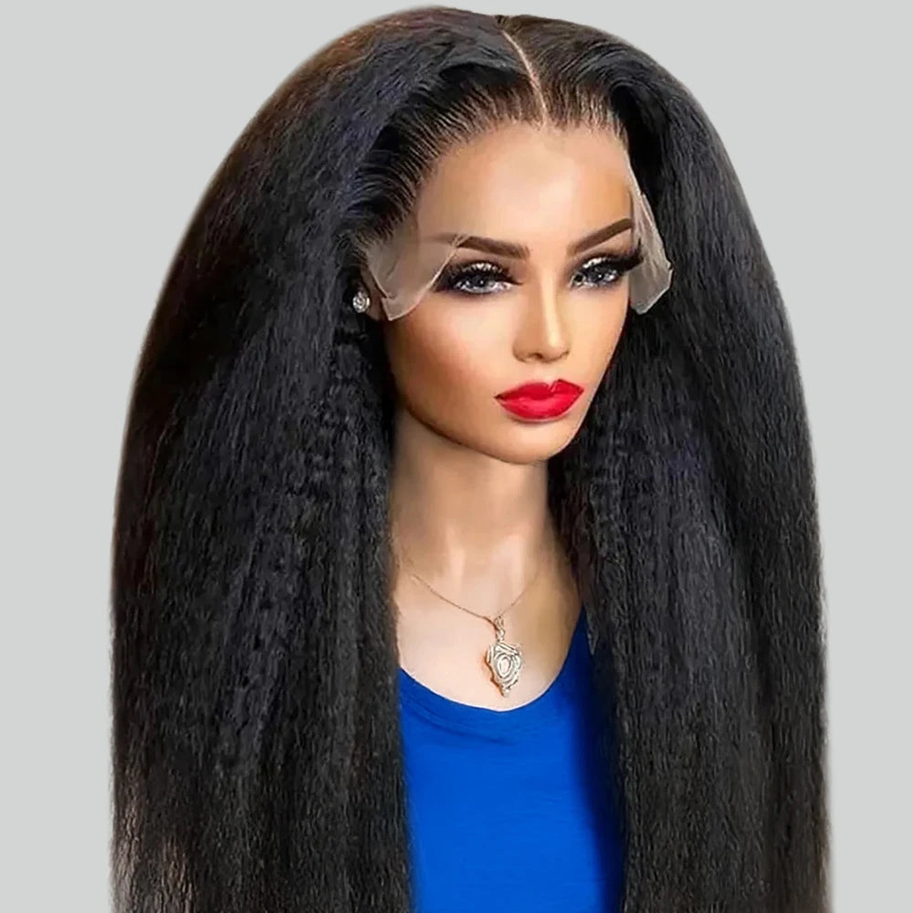40 Inch Full 360 HD Lace Frontal Kinky Yaki Straight Human Hair Wig | 300% Density Transparent Lace Front Wig for Women Luxegan