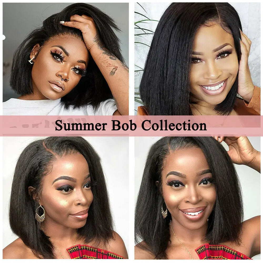 12A Kinky Straight Bob Wig | Lace Front & Closure Wig | Brazilian Remy Hair | Natural Black