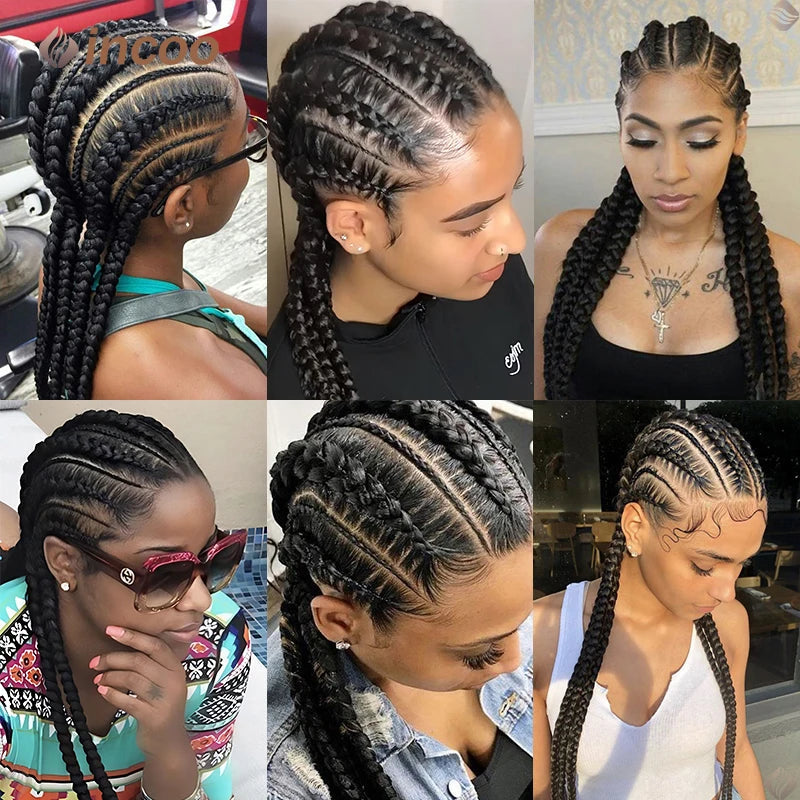 36" Jumbo Cornrow & Knotless Box Braids Wig | Full Lace | Light Brown Lace | Synthetic Luxegan