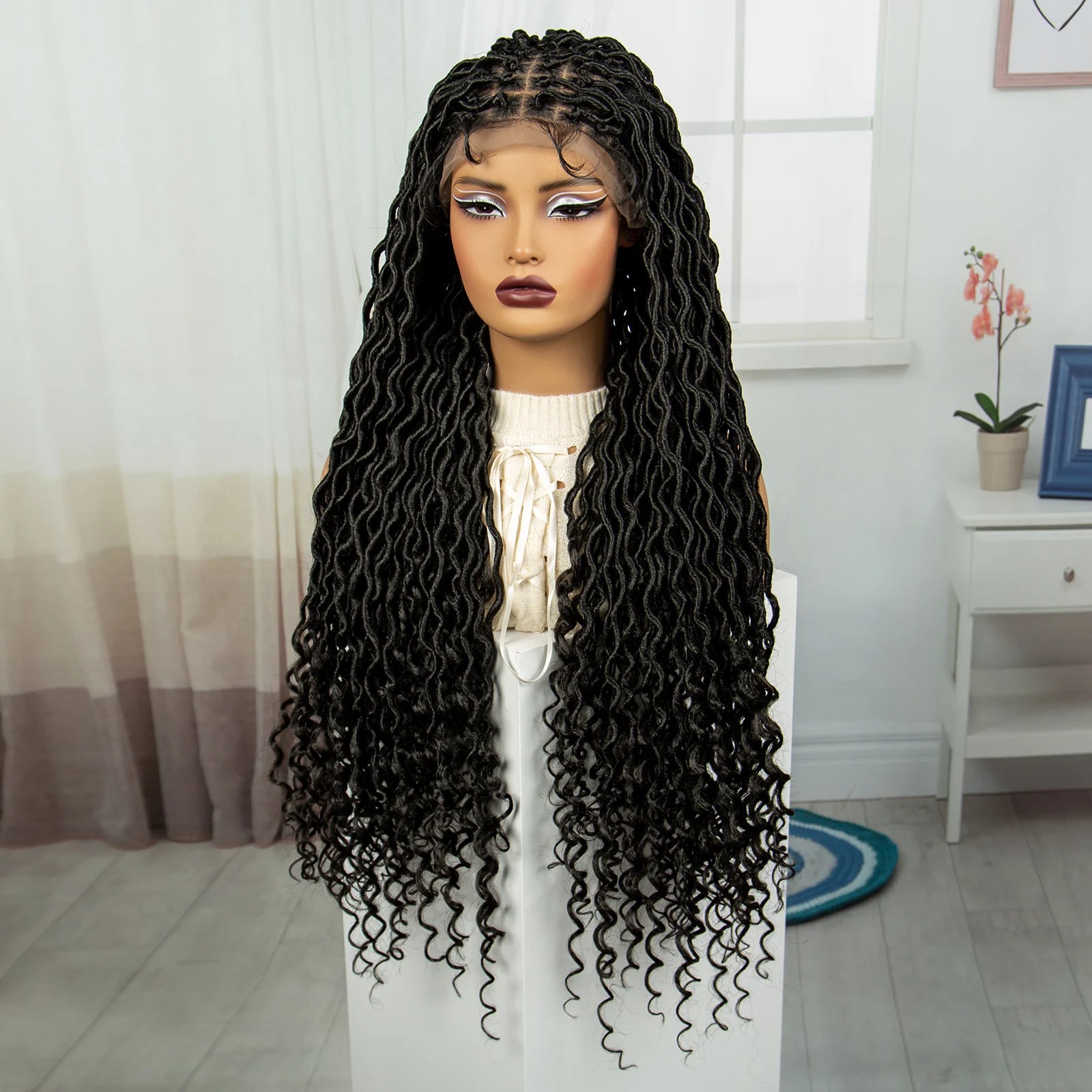 32" Water Wave Dreadlocks & Knotless Braids Wig | Lace Front | Baby Hair Luxegan