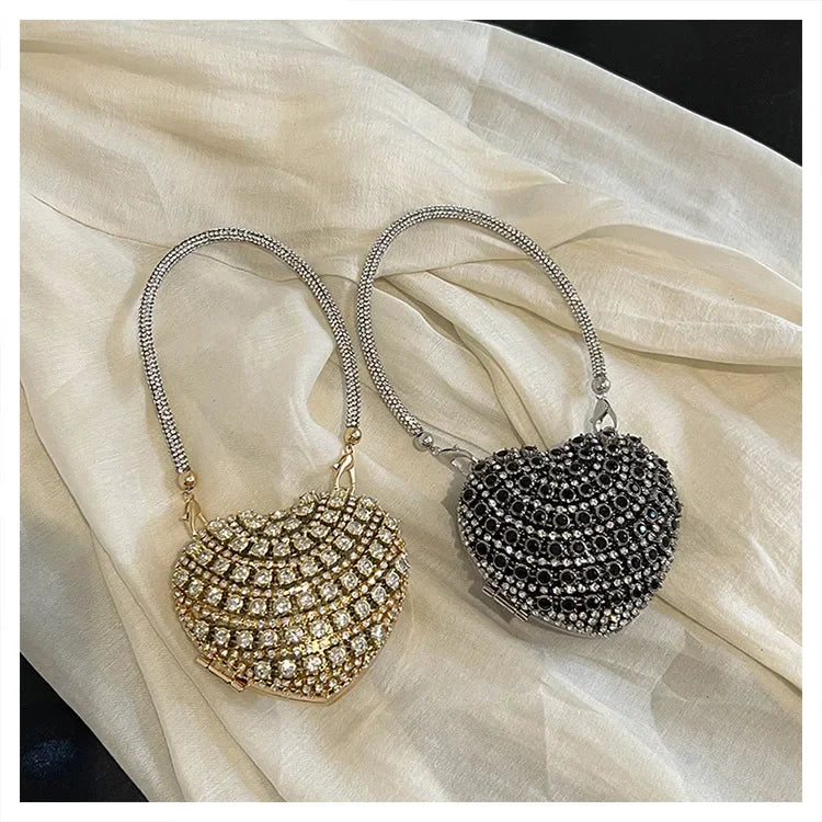 Luxury Mini Diamond Inlay Heart-Shape Crystal Clutch | Rhinestone Evening Bag Luxegan