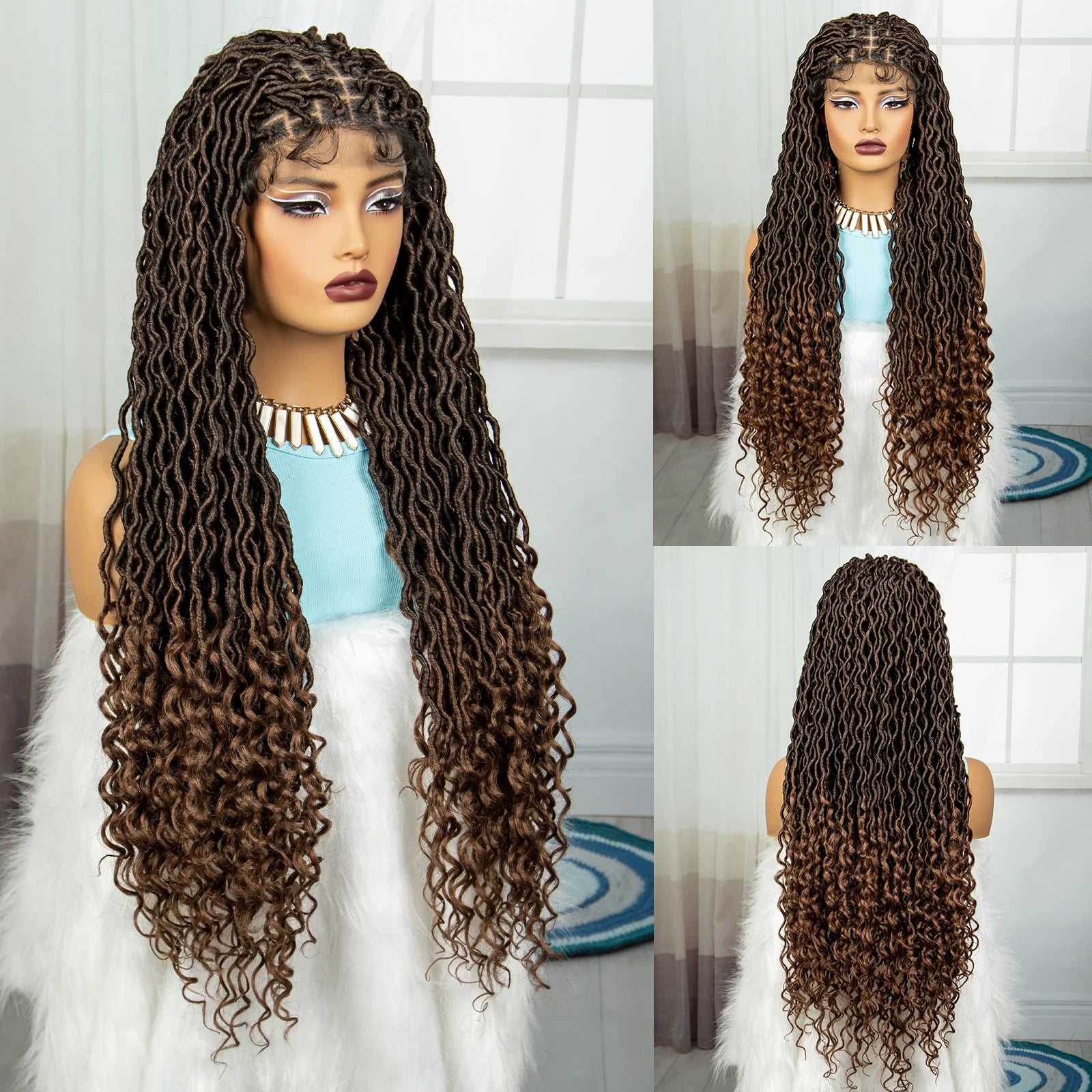 32" Water Wave Dreadlocks & Knotless Braids Wig | Lace Front | Baby Hair Luxegan