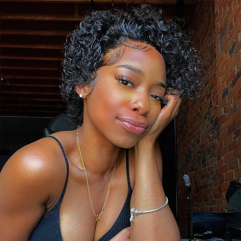 Ombre 1B/27 Pixie Cut Wigs Human Hair Curly Brazilian Virgin Hair 13x1 Transparent Lace Front Short Bob 180% Density