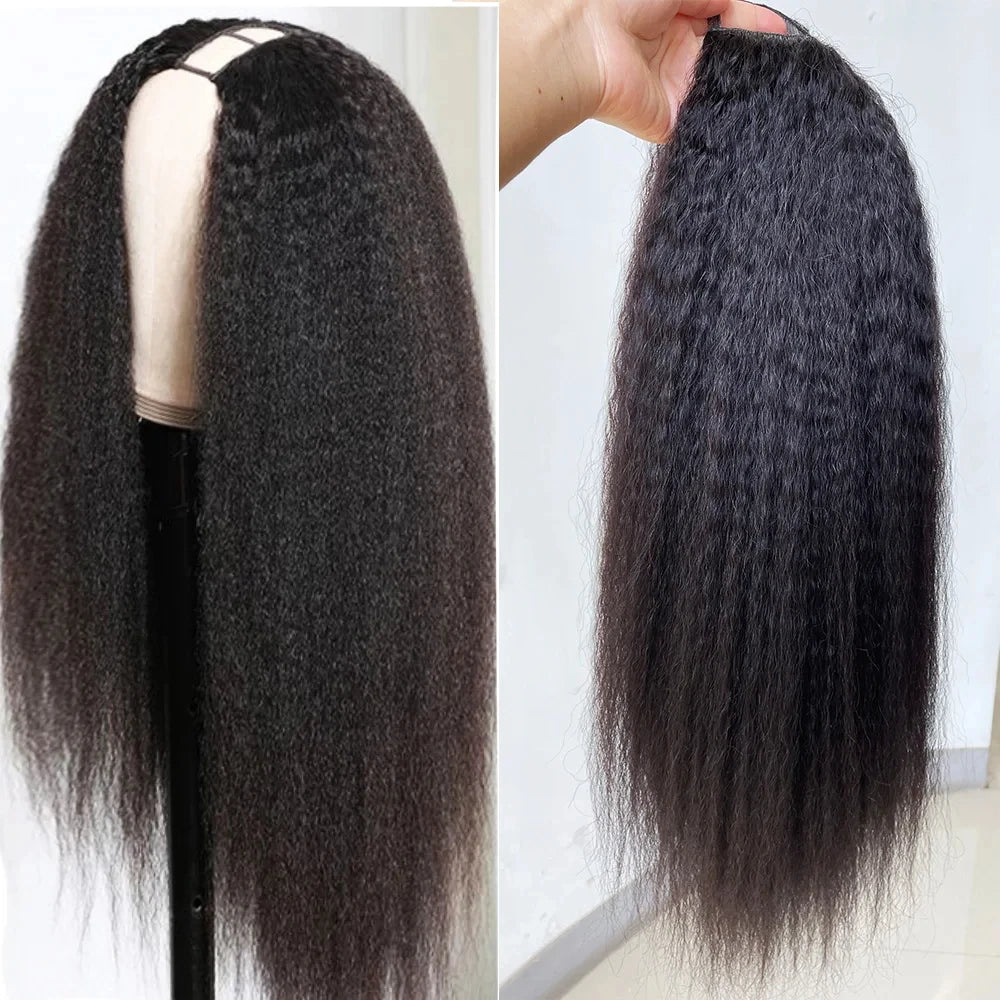 22-Inch Kinky Straight U-Part Wig | Glueless V-Shape Human Hair Luxegan