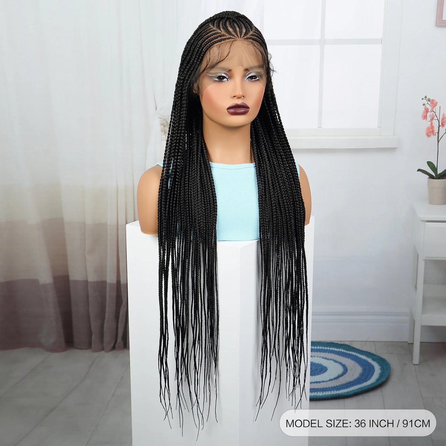 36" Natural Straight Cornrow Braids Wig | Lace Front | Baby Hair Luxegan
