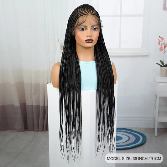 36" Natural Straight Cornrow Braids Wig | Lace Front | Baby Hair Luxegan