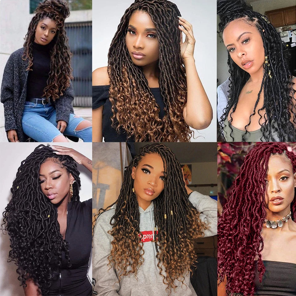 Goddess Faux Locs Crochet Hair | 18" Soft Curly Braids | Ombre Dreadlocks Extensions | 24 Strands/Pack Luxegan