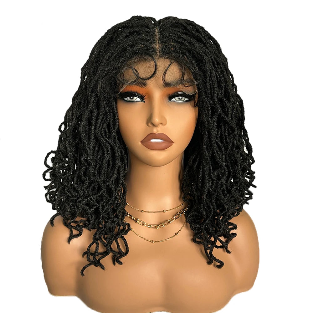 14" Copper Red Faux Locs Lace Front Wig | Short Twist Dreadlocks | Synthetic Braided Wig Luxegan