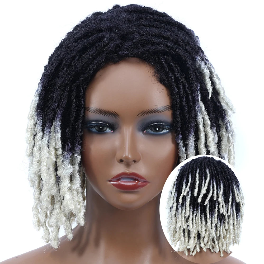 10" Short Braided Bob Wig | Faux Locs & Curly Twists | Black, Blonde, Red | Synthetic Hair