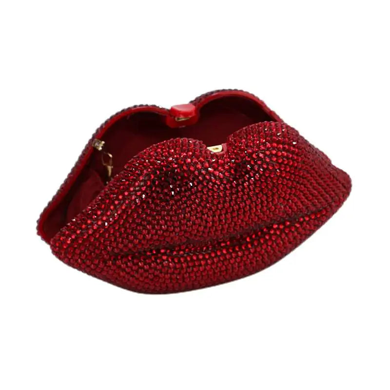 Luxury Red Lip Crystal Clutch | Sophisticated Diamond-Embellished Evening Bag | Elegant Novelty Lip-Shaped Handbag | "Dignified" Hard-Shell Dress Purse for Four-Season Formal Styling Luxegan