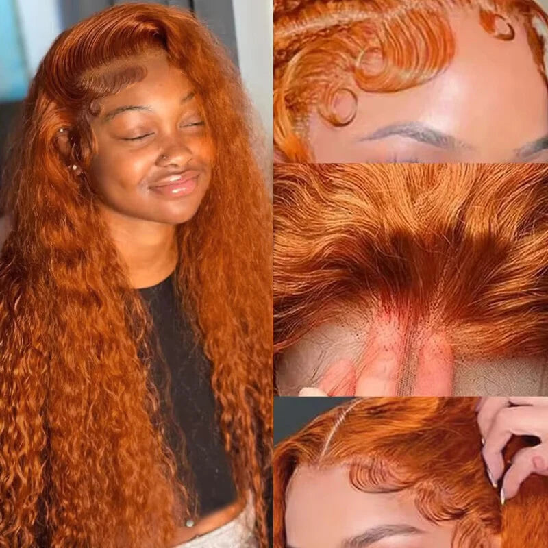 Ginger Orange Water Wave 13x6/13x4 Lace Frontal Wig - Brazilian Remy Hair - Pre Plucked - Deep Curly - 26"+ Long