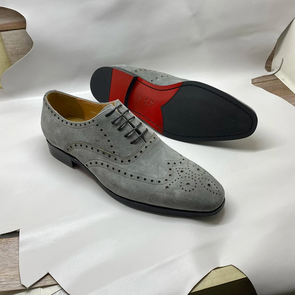 4 Colors Luxury Men's Genuine Leather Cow Suede Brogue Oxfords | Carving Design Casual & Wedding Dress Shoes Luxegan