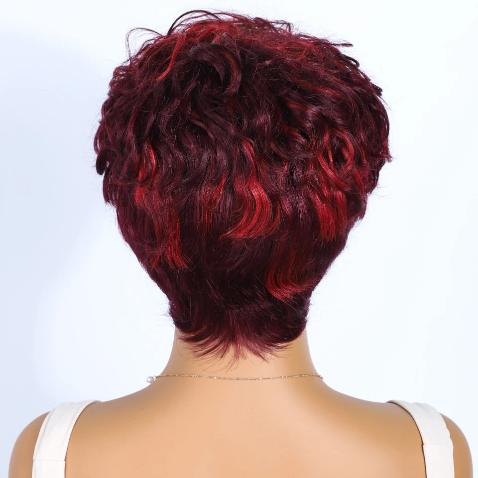 Pixie Short Cut Wavy Curly Human Hair Wig | Brazilian Remy Machine Made Wig for Women Luxegan