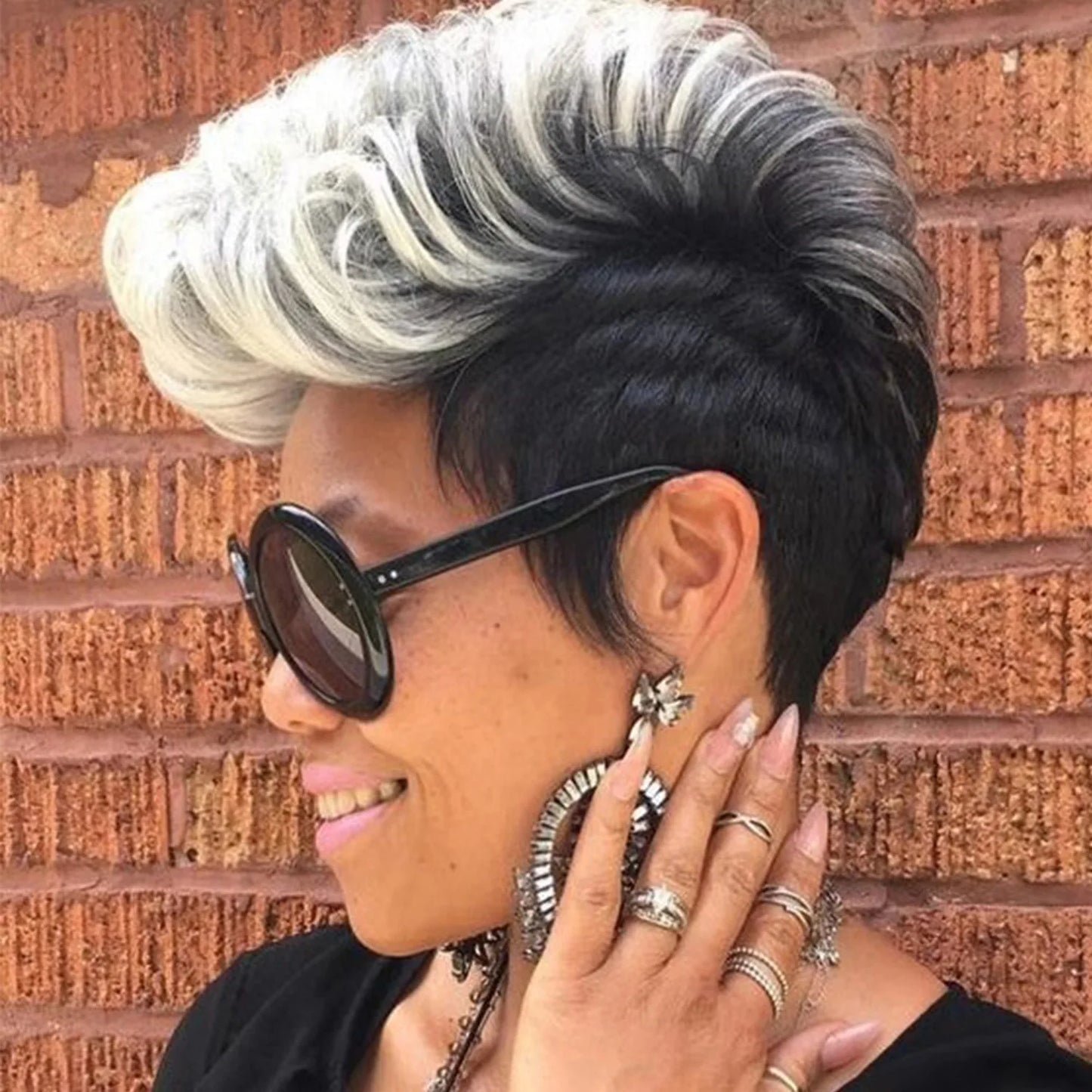 Short Brown Bob Wig with Bangs | Mixed Blonde Synthetic Natural Hair Wig for Women (Soft Mommy Hair, Daily Use) Luxegan